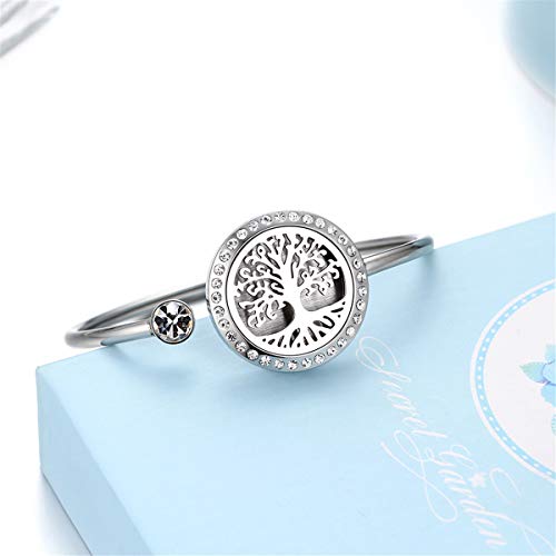 Adjustable Tree Of Life Essential Oil Diffuser Bracelet,Cupimatch Stainless Steel Cz Aromatherapy Locket Bangle 8 Color Pads Jewelry Set For Women Girl Gifts (Tree) #TOP6
