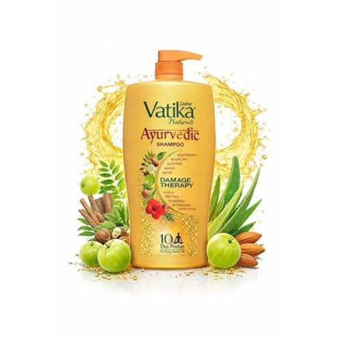 Image of Dabur Vatika Naturals Ayurvedic Shampoo - 640 ml | 10 Natural Herb Extracts | Contains Rosemary, Aloe Vera, Amla, Almond & Bhringraj | Up to 100% Damage Repair | Everyday Shampoo for Women & Men