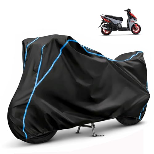 Image of Compatible with TVS Ntorq 150 Waterproof Two Wheeler Scooter Body Cover Water Resistant, Heavy Duty, UV Rays, Dust & Scratch Protection for All-Modal & Variants (Black,Sky Blue Piping)