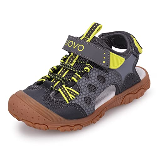 Image of UOVO Boys Sandals Kids Trekking Hiking Sandals Closed Toe Athletic Summer Shoes for Beach, Grey Yellow, 7 UK Toddler