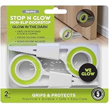 Slipstick Stop N Glow Doorstop 2 Door Stoppers Heavy Duty Non Slip Door Stops for Hard Floors, Carpet and Rugs, Glows in The Dark, Includes Holders