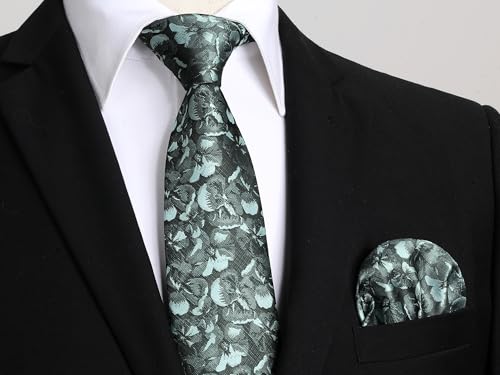 Image of Enlision Ties for Men Floral Tie Handkerchief Cufflinks Set Formal Flower Classic Mens Necktie & Pocket Square Wedding