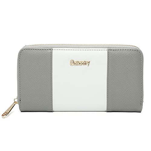 Gallantry Portefeuille Femme Zippé Bandes Bicolore - Wallet Long Porte-Cartes Monnaies Tout-en-Un - Compagnon Rayures Grande Capacité Similicuir - Chic...