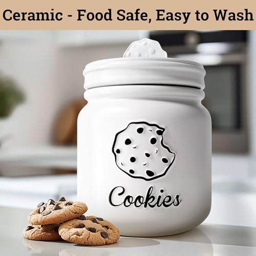 HB Design Co. Cookie Jar with Airtight Lid - 6" D x 8" H Matte White Ceramic Cookie Jar with Rubber Lined Lid - Large Cookie Jars with Lids Airtight - Farmhouse Cookies Jar for Kitchen Counter