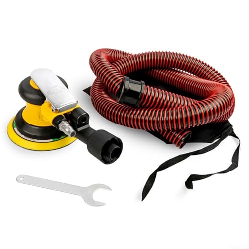 Máquina pulidora neumática de 5 pulgadas, 13500 rpm, lijadora neumática para encerar coches, carpintería, eliminación de óxido con disco de lija almohadilla de esponja de aleación amarilla y negra