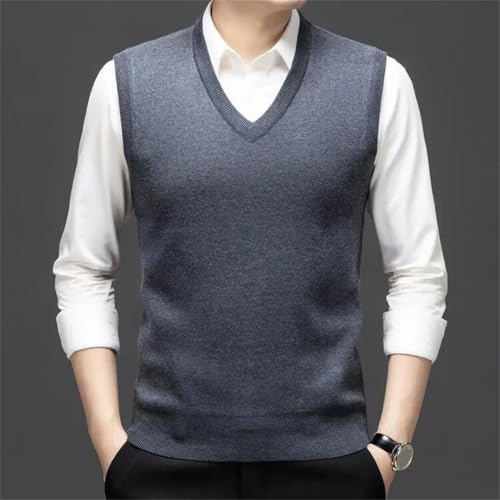 Men’S Sleeveless V-Neck Knit Sweater Vest Single Breasted Business Solid Pullover2
