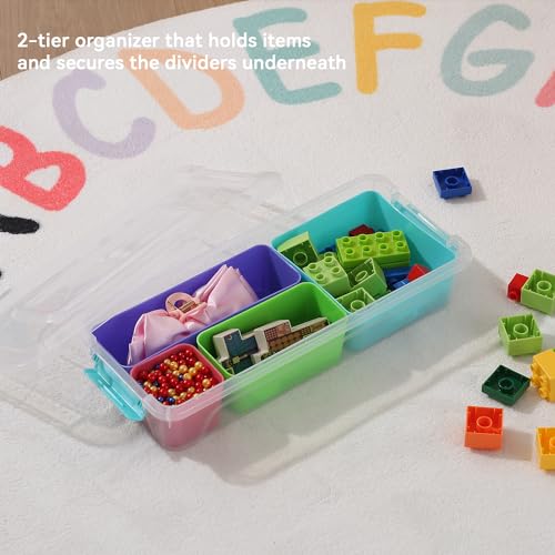 Image of 4 Pack Small Plastic Storage Organization Container with Dividers Removable Tray with Latch, Craft Storage Box, Snack Organizer is suitable for holding chocolates, cookies, paint brushes, puzzles