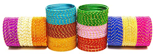 Image of Swara Creations Metal Bangle /Churi Set, in Multicolor large /extra large, Bangles set for Women /Girls with Zari and Cutting Design(144Pcs)