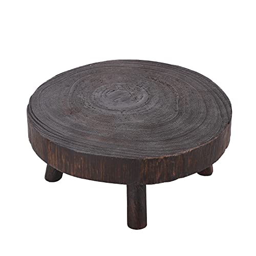 belupai Mini Taburete de Madera, Taburete Redondo de Madera Soporte de Planta con 4 Patas Vintage Grano de Madera Jardín Planta Maceta Elevador Moderno Flor Pantalla Titular para Interior(Marrón, S)