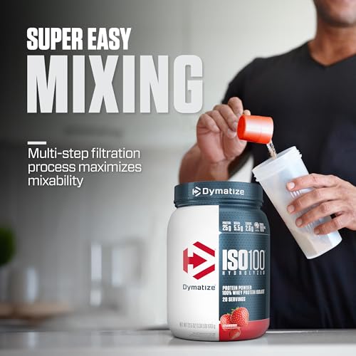 Dymatize ISO100 Whey Protein Powder Isolate, Strawberry, 25g of Protein, 5.5g BCAAs, Less Than 120 Cal., Gluten Free, 1g Fat, 1g Sugar, 2g Carb (20 Servings) - Thumbnail 4