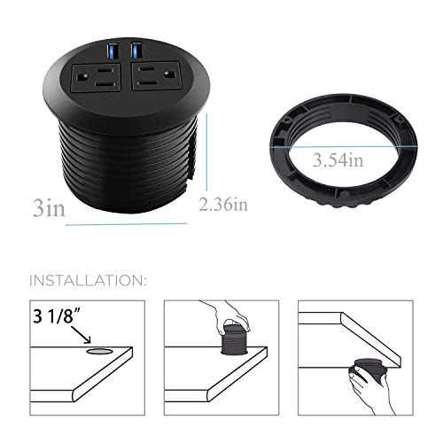 Desk Power Grommet Outlet, Recessed Power Strip Socket with USB, Connect 2 Plug, Power Station Center for Furniture Conference Room Office Kitchen Table