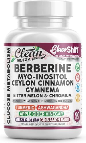 Clean Nutra Berberine Supplement Myo-Inositol Ceylon Cinnamon Gymnema Bitter Melon Chromium Complex for Digestion Antioxidant Support & Wellness 90 Vegan Capsules Non-GMO