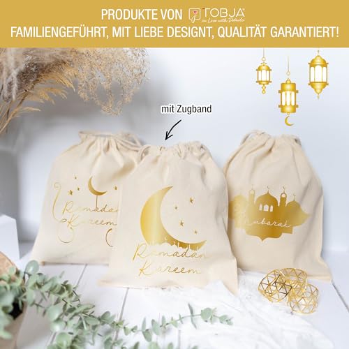 TOBJA Ramadan Kareem Sacs cadeaux en coton Doré 25 x 30 cm Pour cadeaux du Ramadan Plus grands et réutilisables – vue 6