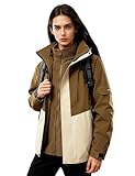 Venzina® Women's 3-in-1 Waterproof Windproof Jacket with Detachable Fleece Liner for Winter, Hiking, Travel & City Commute, Army Brown-S