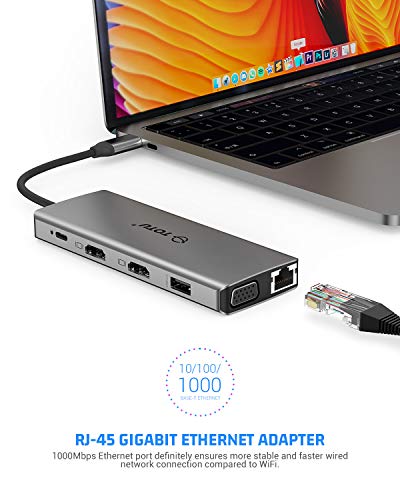 Usb C Hub, Totu 13-In-1 Type C Hub With Ethernet, 4K Usb C To 2 Hdmi, Vga, 2 Usb 3.0, 2 Usb 2.0, 100W Pd, Sd/Tf Cards Reader, Mic/Audio Docking Station For Macbook Pro Air Xps And Other Usb-C Laptops #TOP6