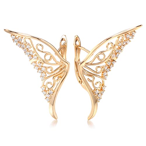 Pendientes colgantes de mariposa en oro rosa 585, el regalo de joyería fina para mujer