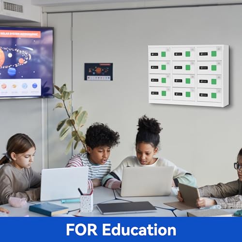 Bpatoimsx 12-Fach-Handy-Ladekasten aus Stahl (Weiß) | Sichere Aufbewahrung mit Zahlenschloss pro Fach, Für Unternehmen, Fabrik, Büro, Polizei & Öffentliche Einrichtungen