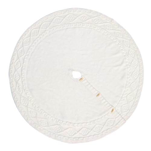 WBHome Christmas Tree Skirt, 48 inch Cable Knit Knitted Thick Rustic Holiday Decoration, Christmas White by WBHome - Image 2