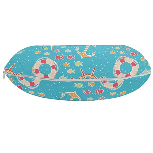 ABAKUHAUS Marítimo Cojín de Viaje para Soporte de Cuello, Elementos Marinos Colorido, de Espuma con Memoria para Avión y Auto, 2er Pack - 30x30 cm, Azul Cielo - imagen 2