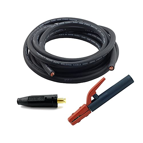 Weldingcity 10-Ft 1/0-Awg Usa-Made Heavy Duty Welding Cable With Stick Electrode Holder Stinger And Tweco/Lenco-Type Twistlock Connector Plug For Welder Whip Lead #TOP13