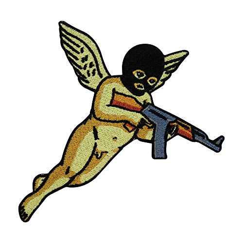 Finally Home Bad Angel Patch zum Aufbügeln | Engel mit Waffe und Flügeln Patches, Bügelflicken, Flicken, Aufnäher geeignet für Lederjacken