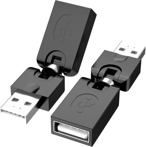 PANPEO 2 Pack USB 90 Degree Adapter, Rotating and Swivel Twist USB 2.0 Type A Male to Type A Female 360 Degre Rotation Adjustable Right Angle Extension Adapter Convertor (Black, AM-FM)