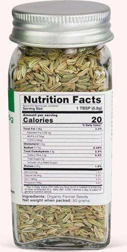 Image of Pure Tree Certified Organic Fennel Seeds | 50 Gm | Glass Jar | Saunf, Variyali | Perumjeerakam Whole Spices Sombu Whole | Fennel Seeds Saunf | Organic Saunf Rich Flavour Sombu