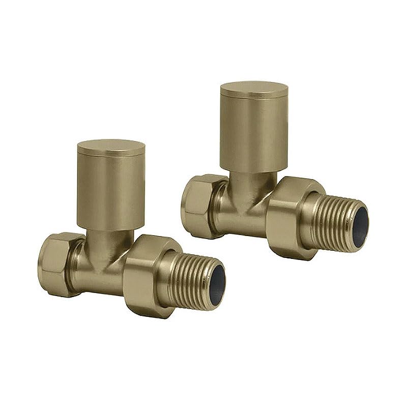 EcoSpa Manual Round Radiator Valve - Straight - Brushed Brass (Pair)