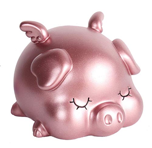 Hyever Golden Piggy Bank, Cute Sleeping Pig Bank, Great Coin Piggy Bank Gift for Kids Friends and Adults(Rose Gold)