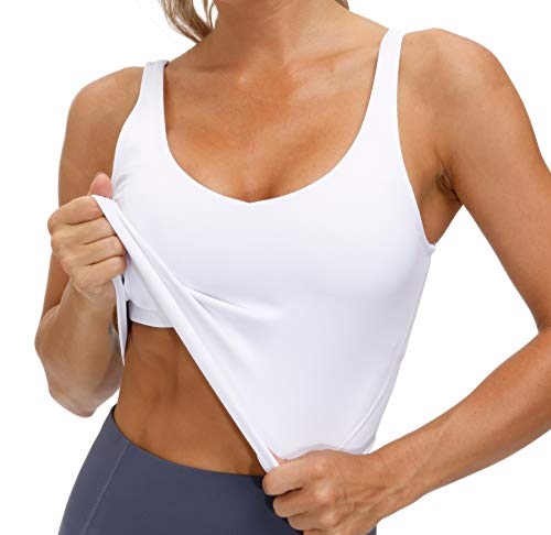 Women’s Longline Sports Bra Wirefree Padded Medium Support Yoga Bras Gym Running Workout Tank Tops (White, Small) #TOP4