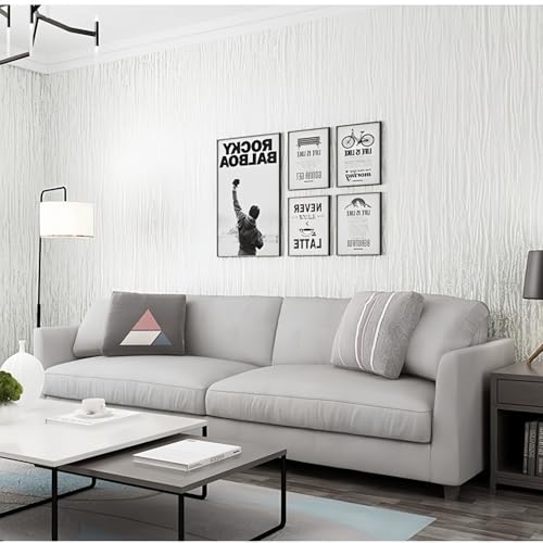 Papel tapiz autoadhesivo no tejido con rayas de diatomeas 3D engrosado para dormitorio sala de estar hogar gris claro 53 * 500cm