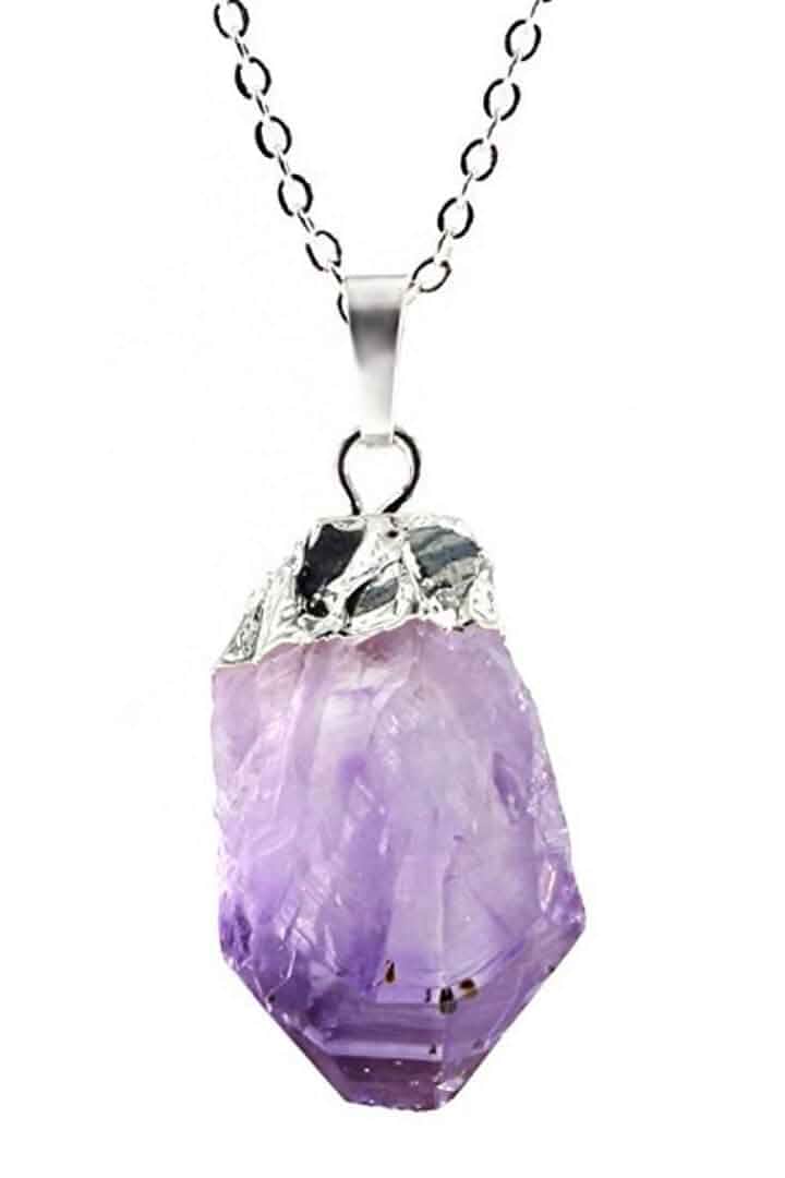 Adabele 1pc Authentic Sterling Silver Raw Amethyst Citrine Gemstone Necklace 18 inch Healing Crystal Chakra Stone Hypoallergenic Nickel Free Fine Women Jewelry