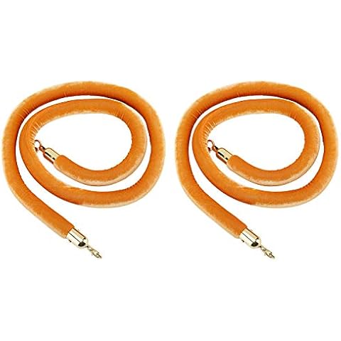 NovelBee 2 Pack of 5 Feet Velvet Rope with Gold Plated Hooks,Crowd Control Stanchion Post Queue Line Barrier (Orange) Cover