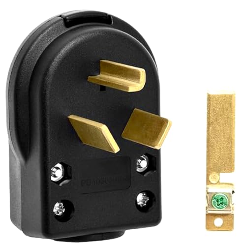 [2-in-1] Nema 10-30P/ NEAM10-50P Plug, 30/50 Amp 125/250 Volt Angle Plug, Heavy Duty 3 Pole 3 Wire Straight Blade Adapter for Dyer and Ranges, Cable OD Max. 1.06 Inch, with 1 Extra Terminal Blade