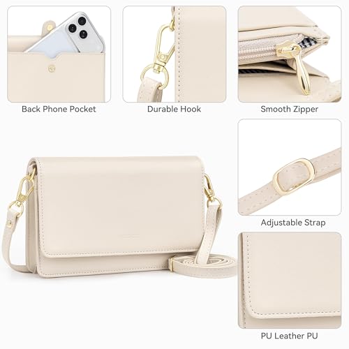 Image of nuoku Women Small Crossbody Bag Cellphone Purse Wallet with RFID Card Slots 2 Straps Wristlet