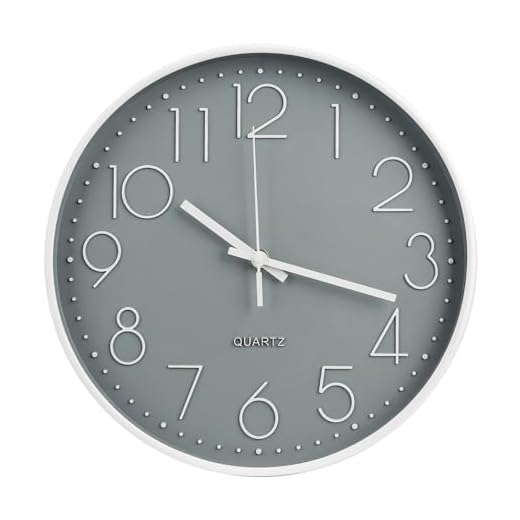 Wall Clock 10 Inch Non-Ticking Silent Modern Simple Style Round Decor Clock Gray Stereoscopic Dial Quartz Wall Clocks for Home/Office/School/Living Room/Bedroom/Kitchen