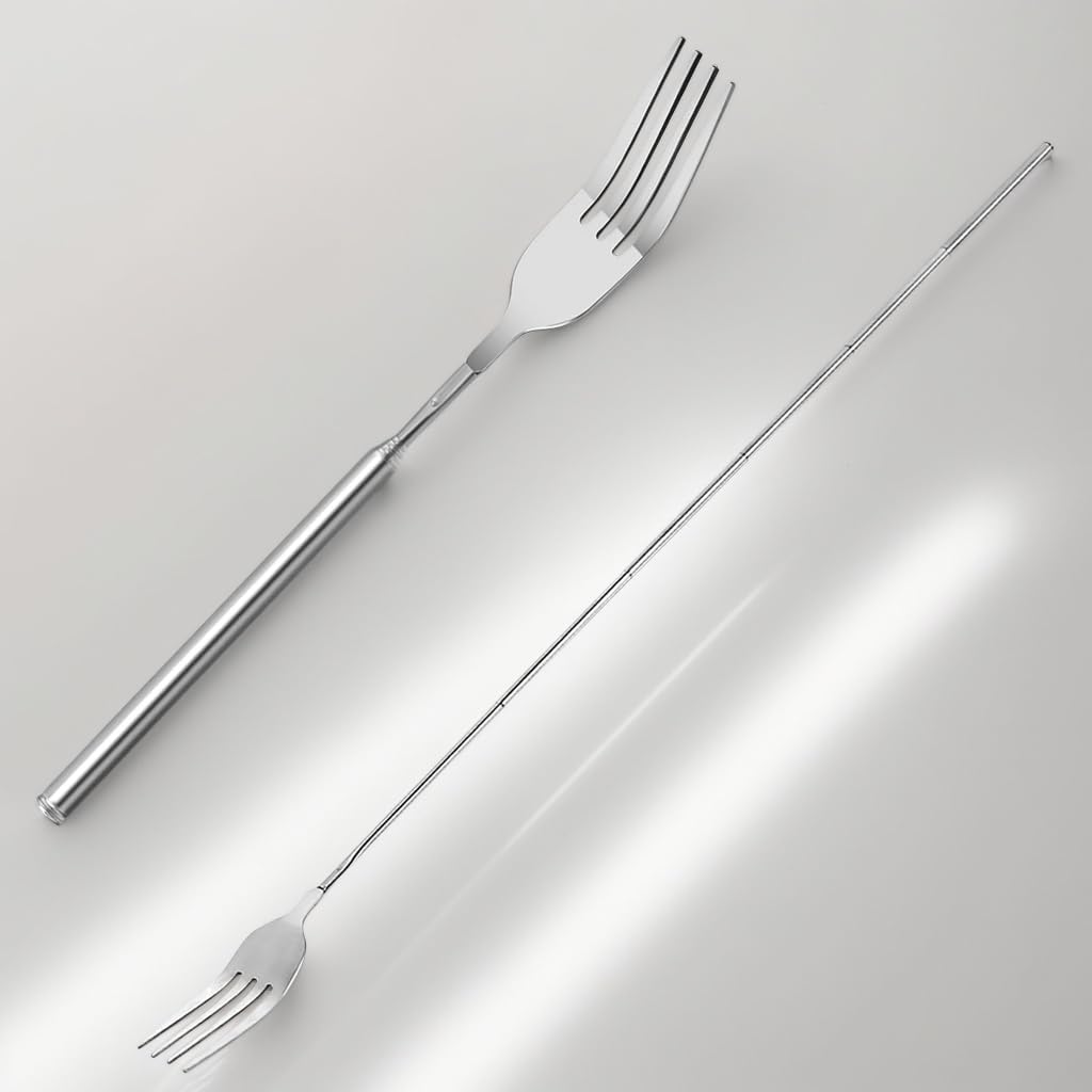 2PCS Extendable Forks, Extendable Handle，Stainless Steel Retractable Long Extending for BBQ, Salad, Dinner, Fruit and Dessert (8.7 to 25.4in)