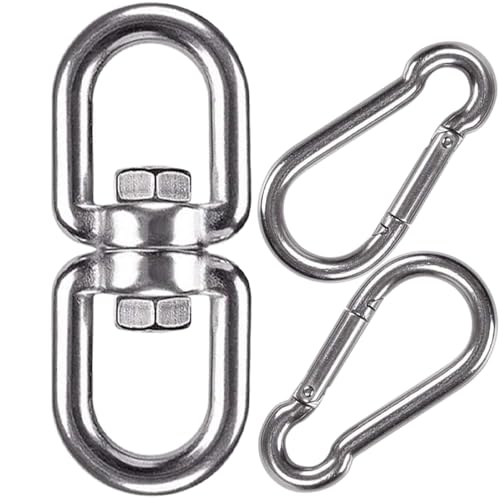 WAREMAID Edelstahl Drehwirbel, Drehring mit doppeltem Ende und Schwenkauge mit 2 Karabinerhaken für Hängesessel, Boxsack, Schwenkgrill, Baumschaukeln, Aerial Silks Wirbel, 500kg
