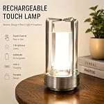 Cordless Table Lamp Rechargeable Portable Metal Touch Small Desk Lamp,Indoor/Outdoor Battery Operated LED Night Light,3Color Stepless Dimming Crystal Lantern,for bedrooms,Bars,cafes,Camping,Silver | Silver metal crystal lantern, 3-color touch dimming