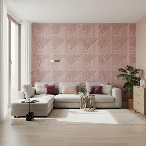 Image of Kayra Decor Wall Panels for Bedroom PVC Fluted Design Blush Pink Color 19.7 inch x 19.7 inch (Pack of 40) - Covers 107.80 Sq. Ft.