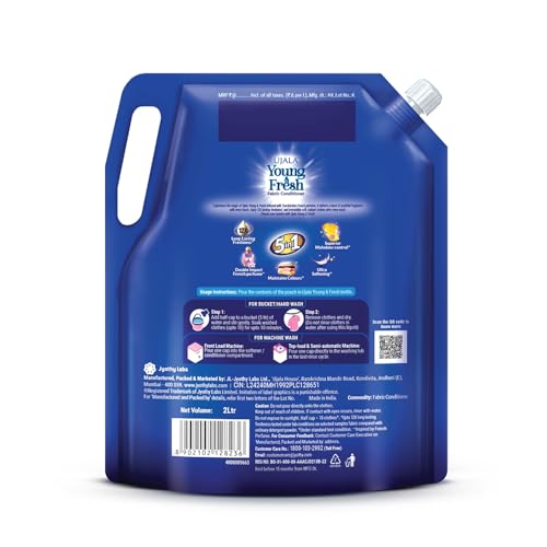 Image of UJALA Young & Fresh Fabric Conditioner - 2L Pouch [ Bliss ] | After Wash Fabric Conditioner with Long-Lasting Fragrance | Powered with French Perfume | for Bucket Wash and Machine Wash,Liquid