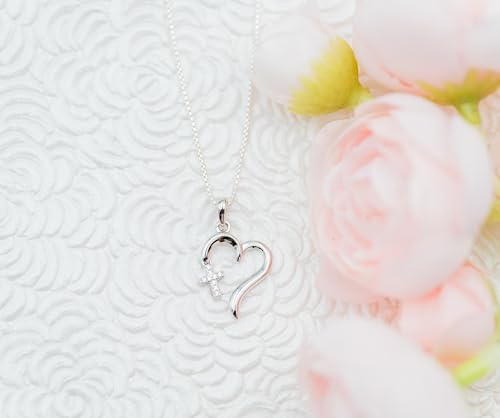 Cherished Moments Girl's Sterling Silver First Communion or Confirmation "Dangling Cross" Heart Necklace3