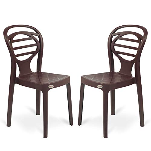 Image of Oaknest Supreme Oak Armless Plastic Dining Chair | Compact & Ergonomic Design for Home, Living Room, Balcony & Outdoor Seating | Color : Globus Brown, Set of 2