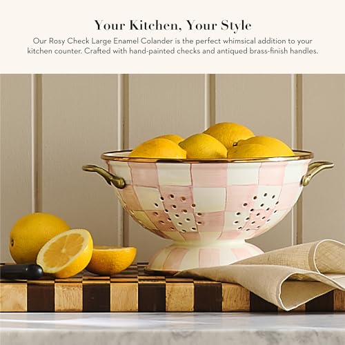 Image of MACKENZIE-CHILDS Enamel Colander, Large, Pink-and-White Rosy Check