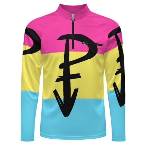 Pansexual Flag with P Men's Rash Guard Long Sleeves Quick Dry Fishing Workout Shirts with Zipper4