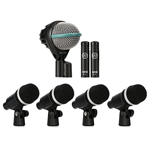 AKG Acoustics Drum Set Concert 1 Professional Drum Microphone Set with D112 MkII Bass Drum, 2X C430 Overhead and 4X D40 Microphones, Model:2581H00160