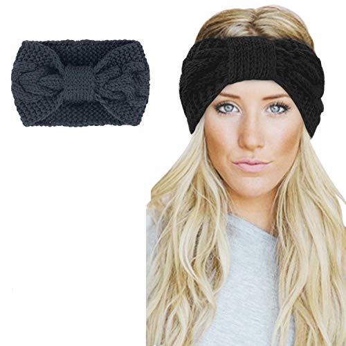 Preisvergleich Produktbild Damen Winter-Stirnband, gestrickt, gehäkelt, gedreht, Kopfband, Mütze, Ohrenwärmer, 1 Stück, Schwarz, Einheitsgröße
