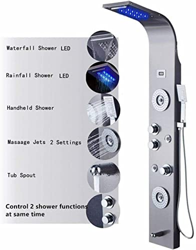Columna de Ducha con Panel de Acero Inoxidable, Sistema Torre con Lluvia LED y Cabezal Cascada, Chorro Masaje miniatura 2