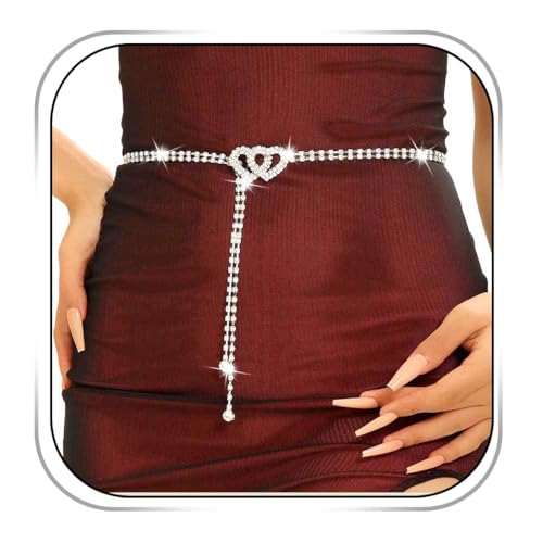 CanB Women Rhinestone Waist Belt Crystal Chain Belt Silver Thin Belts for Dress (Silver-B)