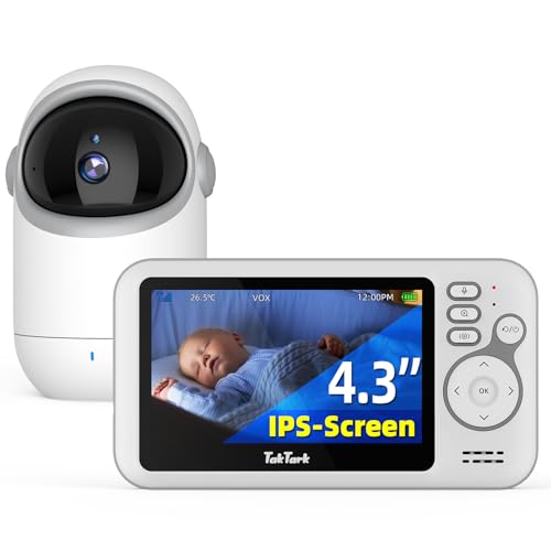 TakTark Camara Vigilancia Bebe, 4.3'' Vigilabebes con Camara Rotación de 300°, Inalámbrico Bebe Monitor con Visión Nocturna, VOX, Comunicación Bidireccional, Sensor de Temperatura, Sólo movimiento